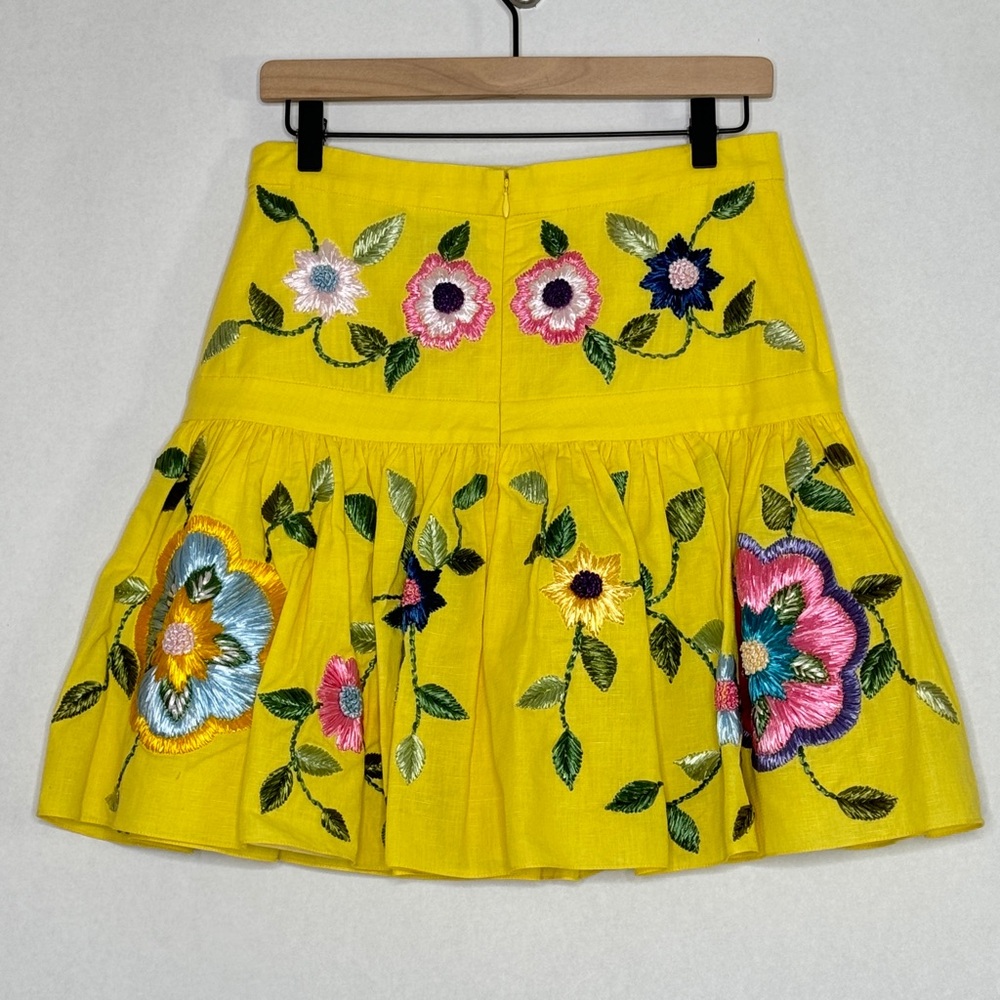 Alexis Kasandra Embroidered Floral Skirt Pattern Yellow Mini RARE HTF SZ Medium - Picture 7 of 16